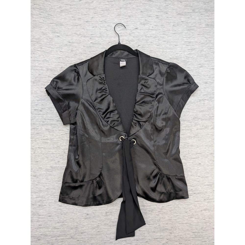 y2k Vanity Ruffle Tie‎ Front Short Sleeve Blazer Jacket Black XL Gothic Dark